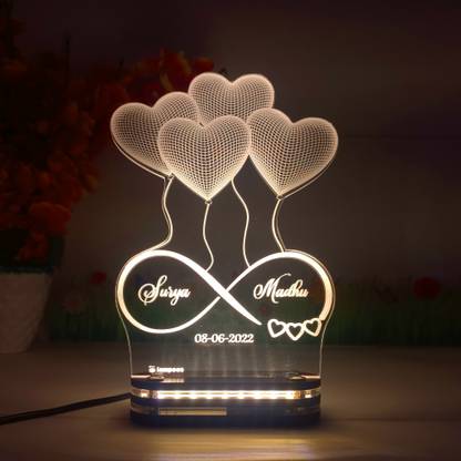 lampees 3D LED Table Lamp Heart Shape Customized Name Lamp for Couple Gift Table Lamp