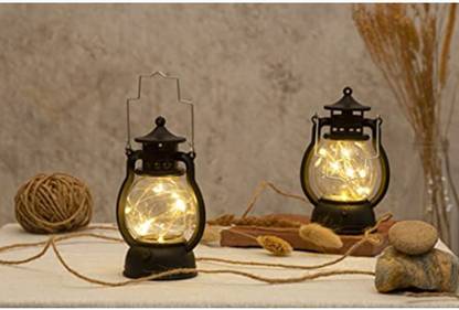 Satyam Kraft Acrylic Antique LED Lamp Hurricane Hanging Led String Light Holder for Home Decoration 2 Piece. Night Lamp