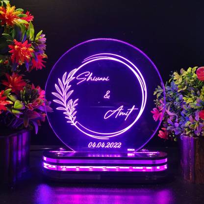 Kosgai Customize Gift For Wedding/Anniversary 3D LED Multicolor Lamp With Name And Date Table Lamp