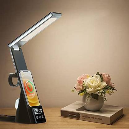 SGMSC 3 in 1 LED Desk Lamp with Wireless Charger Touch Control With Clock Table Lamp