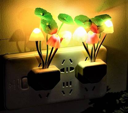 PRO365 2 Pack Mushroom lamp Color Changing Light Plug-in LED Sensor Lamp Auto On Off Night Lamp
