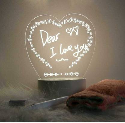 mvel 3D Heart Acrylic Writing Board with Pen & Light, LED Rewritable Acrylicboard Table Lamp