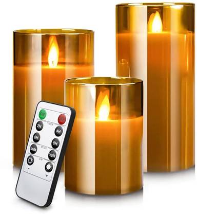 BAZKU LED Glass Cup Pillar Flameless Electric Candles with Flickering Faux Wick Night Lamp