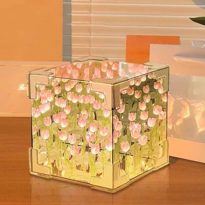 AKCredible DIY Tulip Cube Mirror Lamp, 20 Flowers Night Lamp