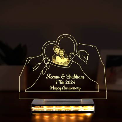 Viyapaari Customized 3D Photo Frame for Couple, Anniversary, Wedding, Marriage, Girls Table Lamp