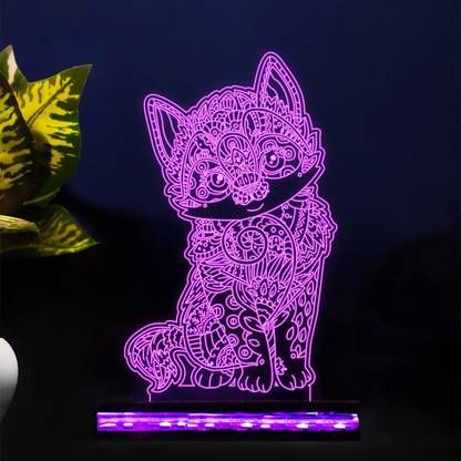 StarLaser 3D Illusion cat Night lamp with Mandala Art Design 16 Color Changing Light Table Lamp