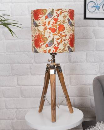 Homesake Modern Tripod Table Lamp, Wooden Base Modern Fabric Lampshade Table Lamp
