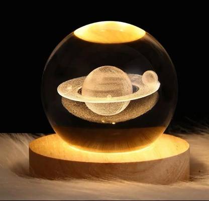 EBLOOMING 3D Saturn Crystal Ball Night Lamp with Base for Living Room, decoration, gift Night Lamp