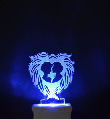 Sanidhya The Couple Heart 3D Illusion Night Lamp Comes with 7 Multicolor and 3D Illusion Design Suitable for Room,Drawing Room,Lobby Night Lamp