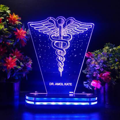 Kosgai Customized Gift For Doctors 3D LED Multicolor Name Plate With Symbol Lamp Gift. Table Lamp