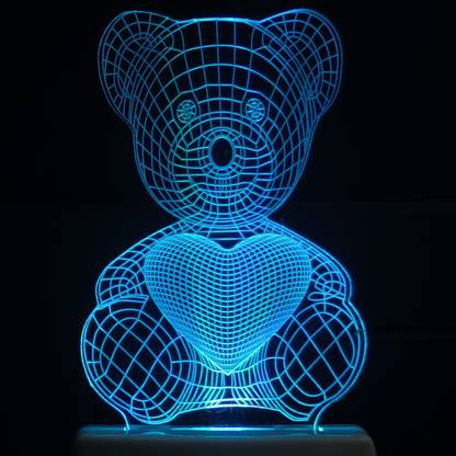 Krolexe TEDDY BEAR Acrylic 3D Illusion RGB 7 Colour Changing LED Plug n Play Night Lamp