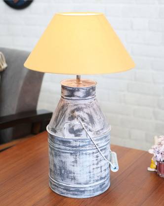 Homesake Rustic Milk Churn Can Table Lamp with Golden Drum shade, Whitewash Finish Table Lamp