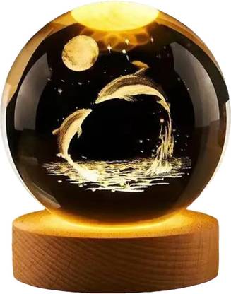 SHOPOGENIX 3D Night Light Modern Ball Lamp | 3D Inner Carved Lighting Crystal Ball Table Lamp