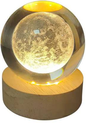 SHOPOGENIX 3D Crystal Ball Moon Night Light,3D Laser Engraving, Magical Decoration Lights Night Lamp