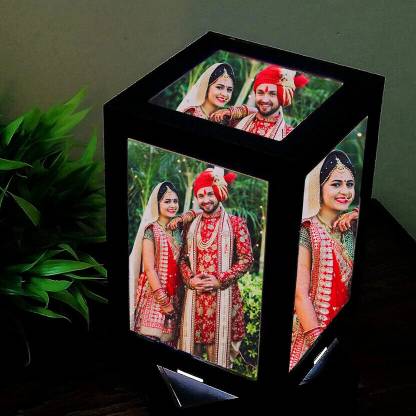 nityama Customized Led Table Lamps With 5 Personalized Photo Frames Rotating Cube WOOD Night Lamp