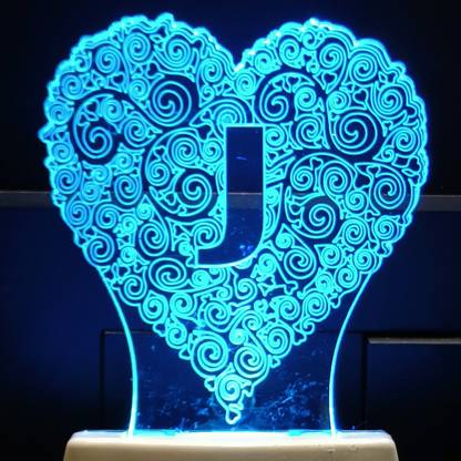 Gadgets World ALPHABET J Acrylic 3D Illusion RGB 7 Colour Changing LED Plug n Play Night Lamp