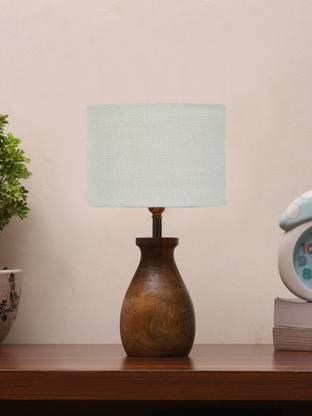 Devansh Jute Table Lamp With Wood Natural Base Decorate Bedroom,Study Table Table Lamp