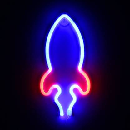 XERGY Rocket Neon Signs, LED Night Lights ,USB - Battery Powered Wall Décor (Blue-Red) Table Lamp