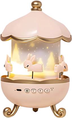 MANSAA Bunny Carousel Night Light Projector | 6 Films | Rotating LED Lamp for Kids Night Lamp