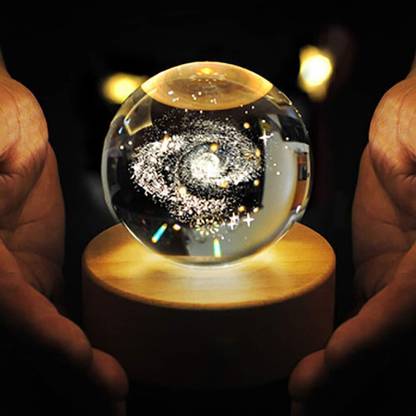 SHOPOGENIX Galaxy Crystal Ball 3D Illusion Lamp wood led base_L967 Night Lamp