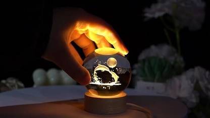 SHOPOGENIX 3D Dolphin Crystal Ball Light,2.4 inch Glass Ball with Led Wood Base Night Lamp Night Lamp