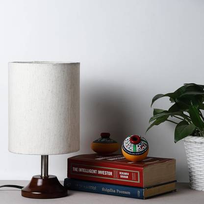Lexton Stylish Wooden Base Table Lamp | Round Shade | Corded | Bulb Not Included Table Lamp