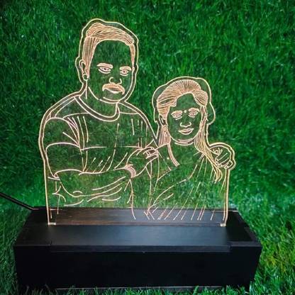 MyMake Prints Customized Illusion Lamp Acrylic Hologram Light Photo with Wood Stand for Gift Table Lamp