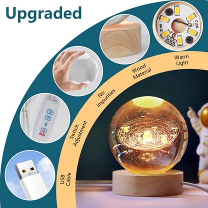Hoshila172 3D Galaxy Crystal Ball Night Lamp,Creative Engraved Crystal Ball Night Light Table Lamp