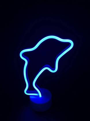 XERGY Blue LED Neon Light with Holder Base, Battery Operated, Kids Neon Table Lamps Dolphin Shaped Decorations, Neon Gift for Party Christmas Birthday Bedroom Décor Table Lamp
