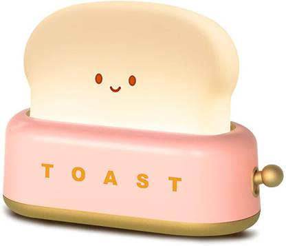 Verilux Cute Desk Decor Toaster Lamp, Kawaii LED Toast Bread Night Light Rechargeable Table Lamp