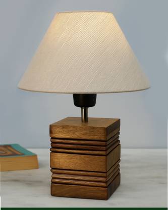 Homesake Whitewash Pot Wood Table Lamp, Modern Base Fabric Lampshade Table Lamp