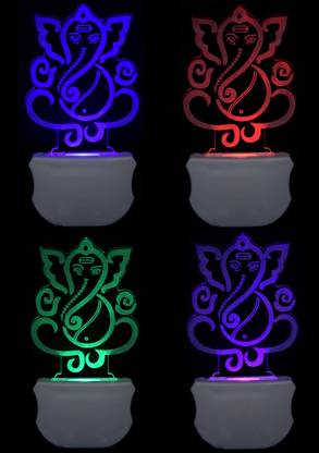 OJASWI The Lord Ganesh 3D illusion Led Night Lamp comes with 7 Multicolor (Pack of 4) Night Lamp