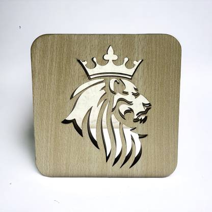 The Gifting Kingdom Wooden LED Lion 3D Table/Night Lamp Table Lamp