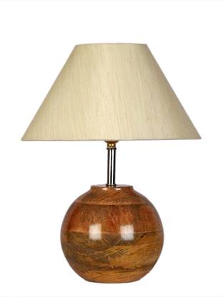 Devansh Off-white cotton with Natural Wood Table Lamp Table Lamp