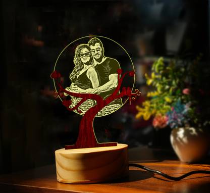 Viyapaari Anniversary LED Photo Frame Golden Birthday Gift For Wife & Husband Photo Night Table Lamp