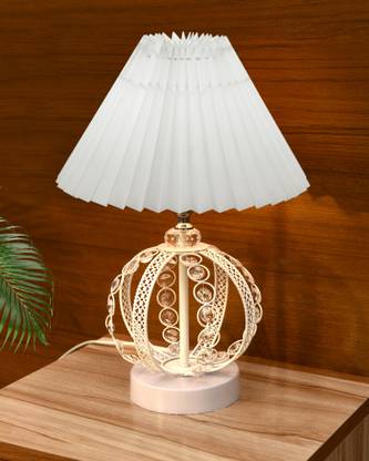 Homesake Modern Crystal Table Lamp, Small Desk White Pleated Shade Living Room Kids Room Table Lamp