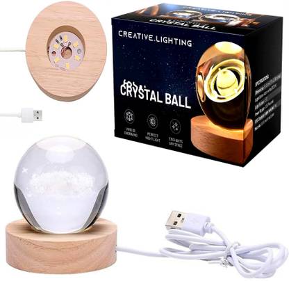 SPERO Crystal Ball Night Lamp USB Table LED Wooden Light for Home Office Decoration Night Lamp