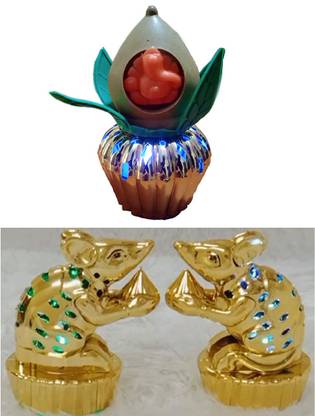 ExcitingDEalz Ganesh Chaturthi Special Multi-Colored 2Pcs LED Mushak + 1Pc LED Kalash Table Lamp