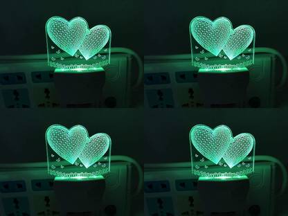 SRM Two Hearts3D Night Lamp Come with 7 Multicolor & 3D Design for Rooms(PO4), Night Lamp