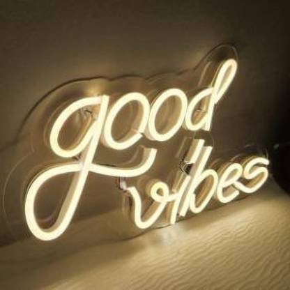 AS GLOWSIGNS Good Vibes LED Neon Lights Warm White Size (20 X 10) inch Night Lamp