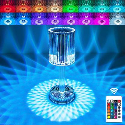 KHIZAR Crystal Table Lamp 16 Color Changing Small Lamp, 3D Diamond Acrylic Cordless Table Lamp