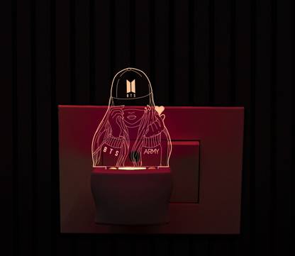 Giftkidukan 3D Illusion BTS Army Girl Plug Night Lamp Automatic Color Changing Light Night Lamp