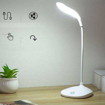 AKR Rechargeable & Flexible with touch dimmer power options Table Lamp (White) Study Lamp