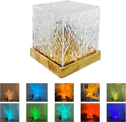 Ecomology 1 Pcs 16-Color Rechargeable LED Ocean Ripple Lamp, 3D Water Wave Cube Light Night Lamp
