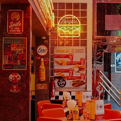 aqresearch Burger Neon Sign Burger Neon Sign for Burger Shop Business Food Neon Signs Night Lamp