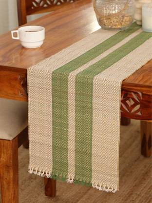Peepul Tree Green, White 182 cm Reversible Table Runner