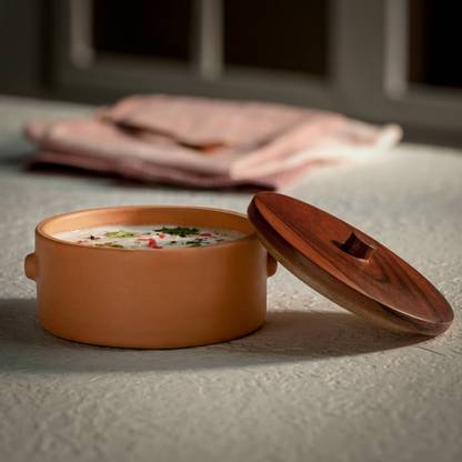 ellementry knurl terracotta curd setter with wooden lid(small) Tagine