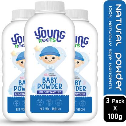 Young Roots Natural Baby Powder with Neem, Aloe Vera, Derma Tested (Pack of 3)