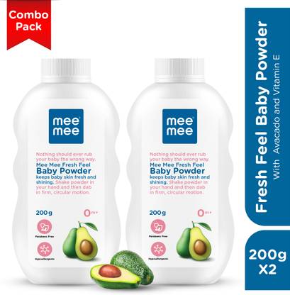MeeMee fresh feel baby powder,Dermatological tested,gentle for newborn, 2 X 200g