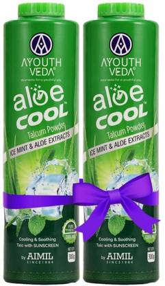 Ayouthveda Cool Talcum Powder 300gm + 300gm - Ice Mint & Aloe Extracts & Soothing